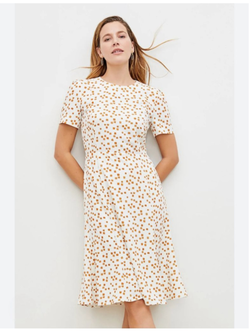 MM.LAFLEUR NWT Inez White Brown Short Sleeve Mosaic Print Midi Dress Size 10